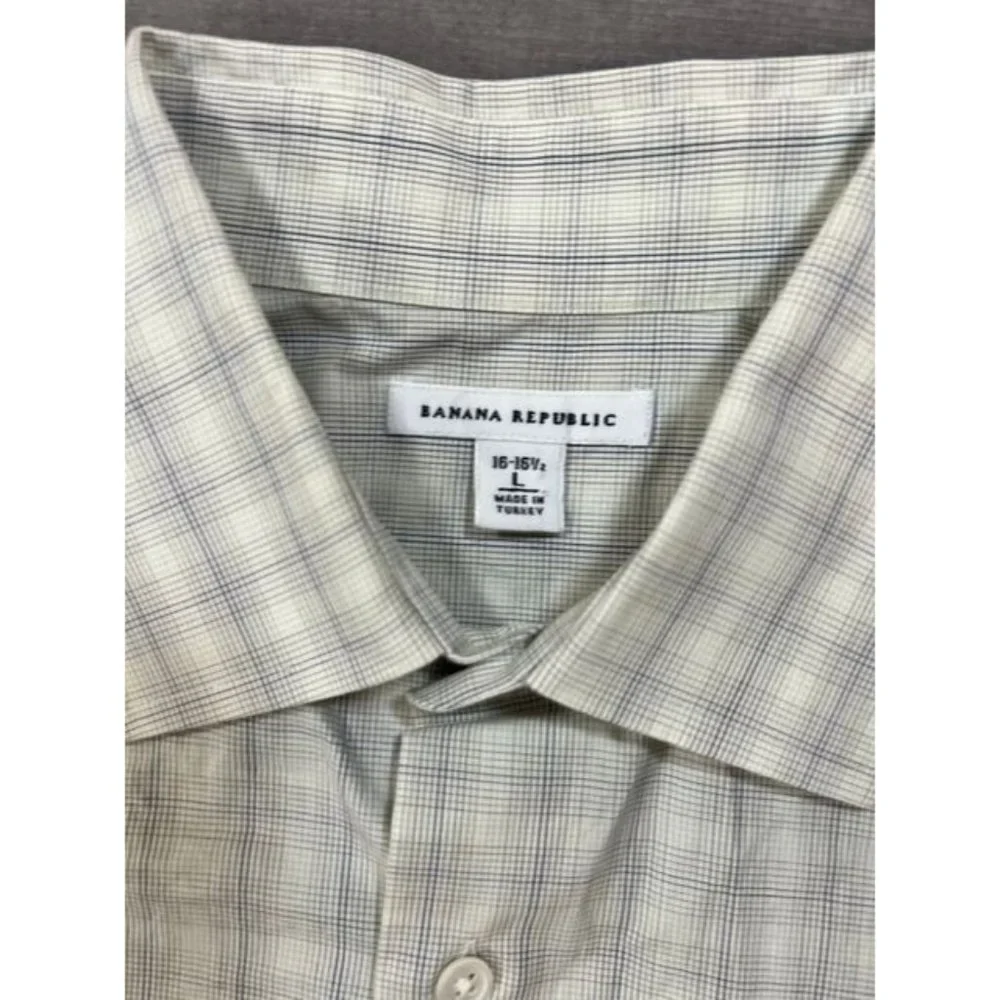 Banana Republic Shirt Adult Large Gray Check Long Sleeve‎ Button Up Casual Mens.